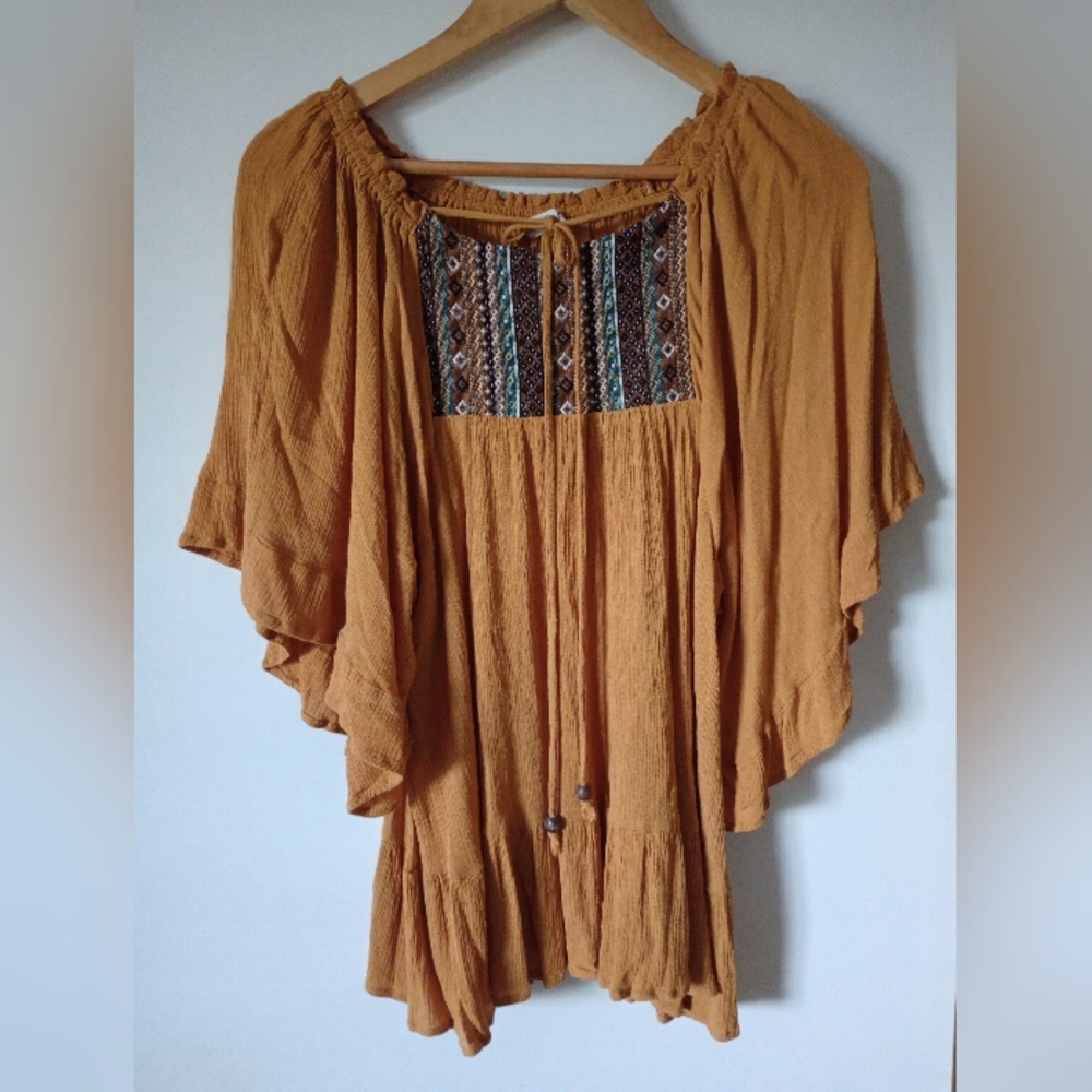 Easel Bohemian Mustard Blouse Size Small